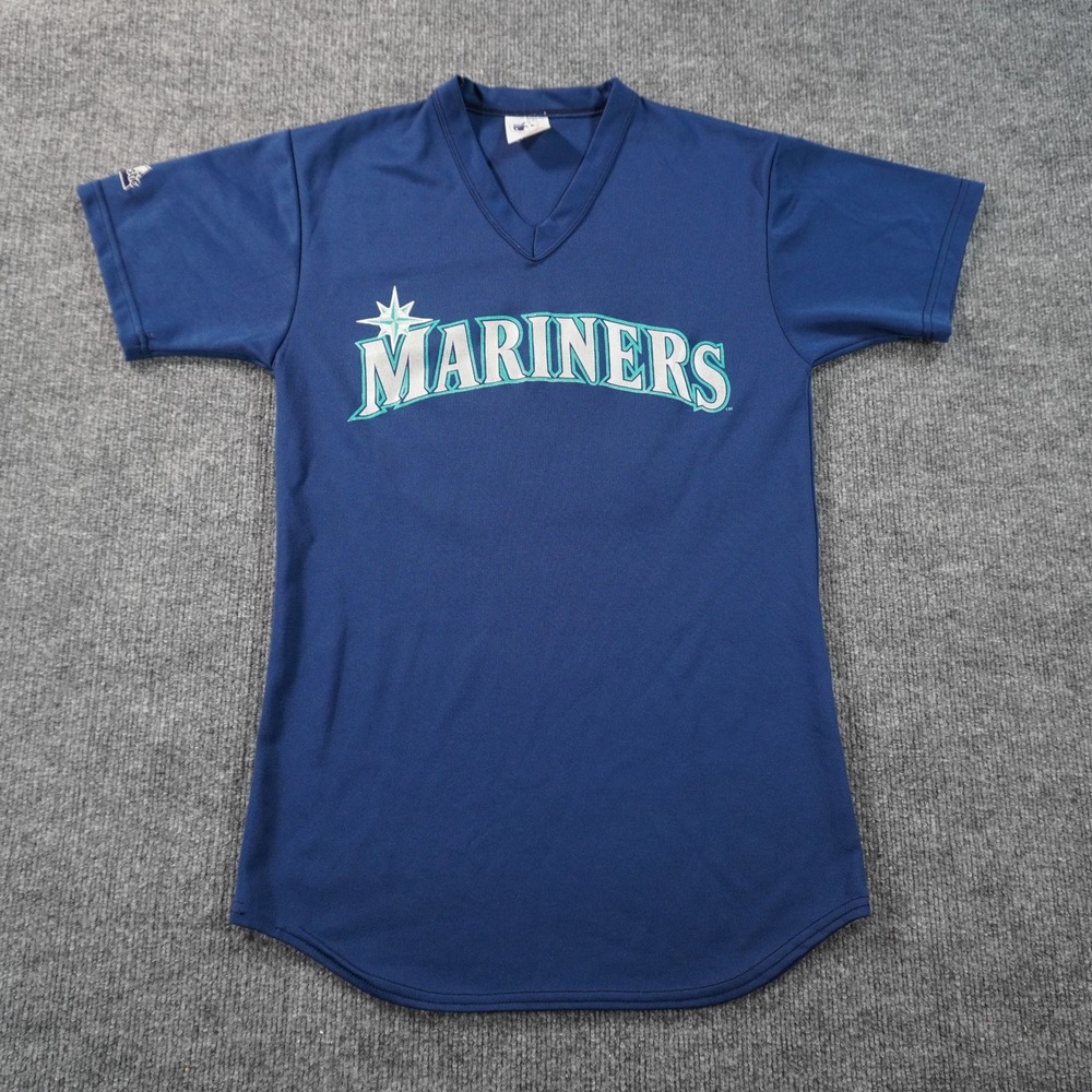 Majestic Seattle Mariners Jersey Mens Small Navy V-Neck Blecha 25 Vintage 90s